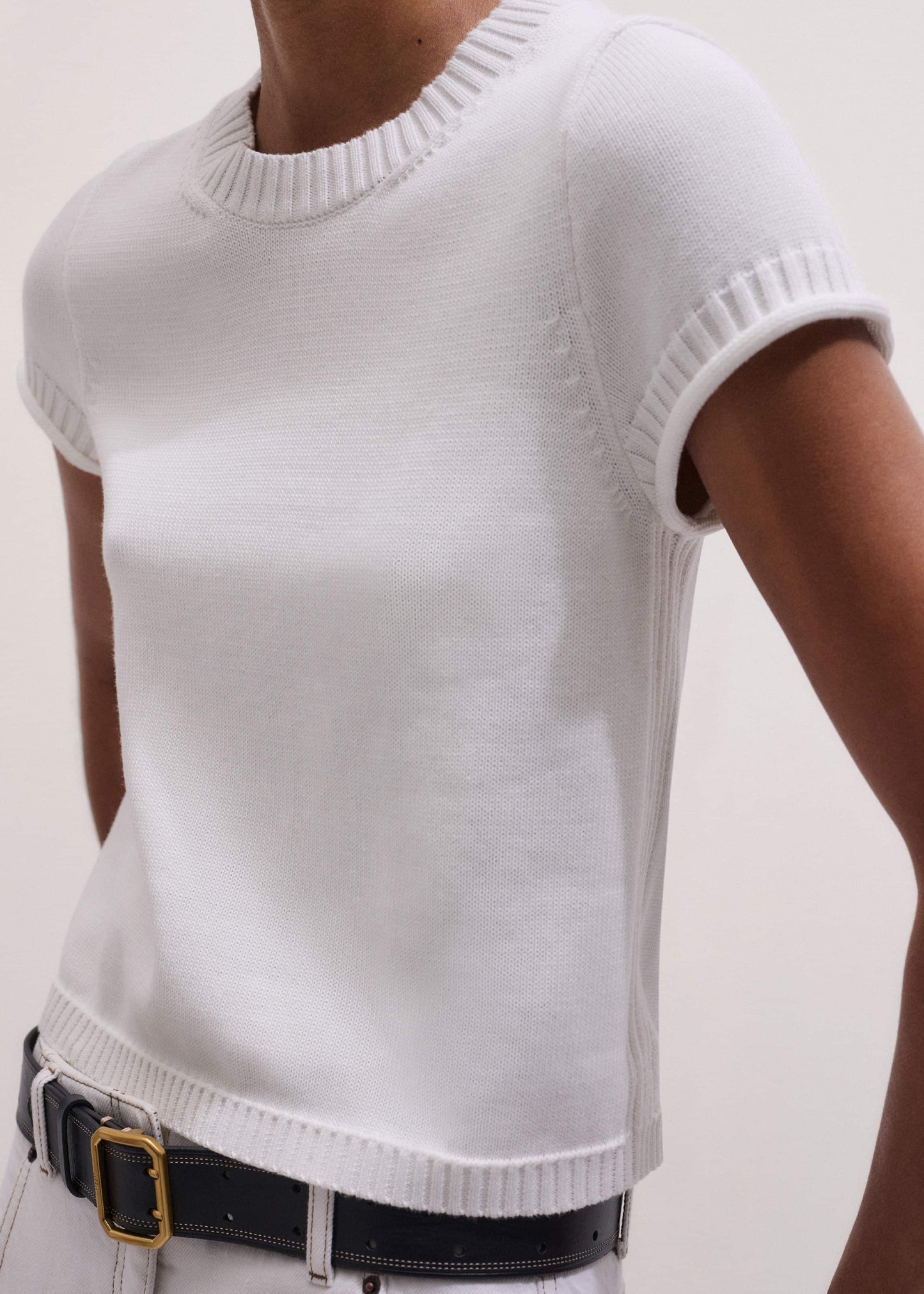 White Shrunken Straight Knit Baby Tee
