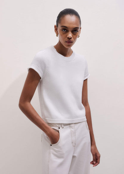 White Shrunken Straight Knit Baby Tee