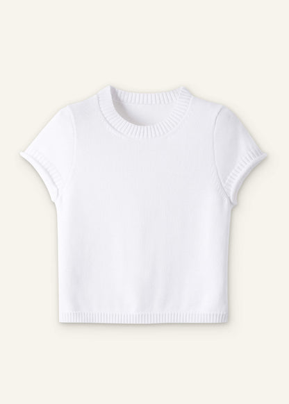 White Shrunken Straight Knit Baby Tee