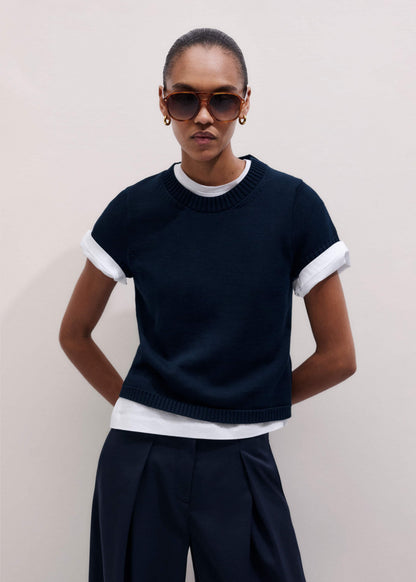 Navy Shrunken Straight Knit Baby Tee