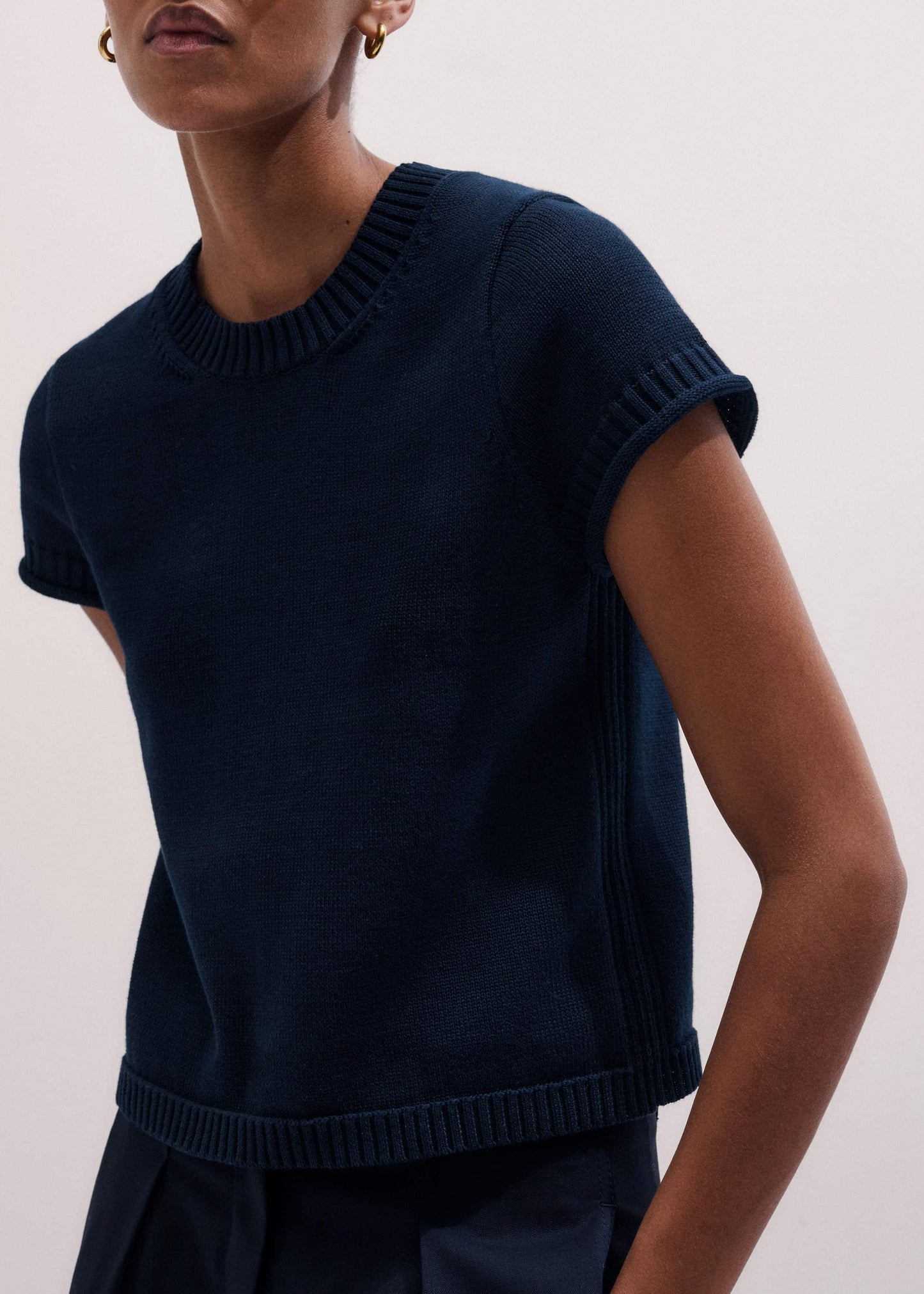 Navy Shrunken Straight Knit Baby Tee