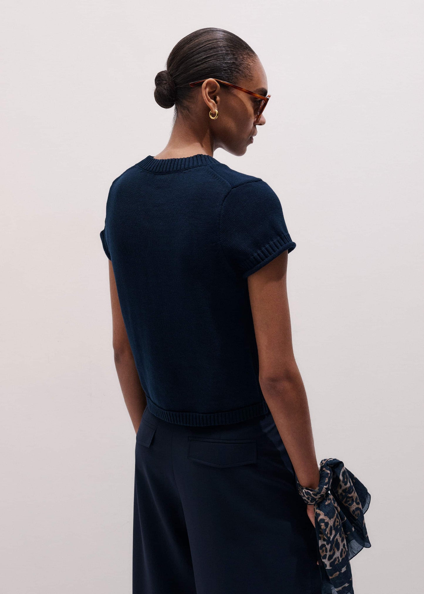 Navy Shrunken Straight Knit Baby Tee