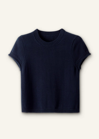 Navy Shrunken Straight Knit Baby Tee