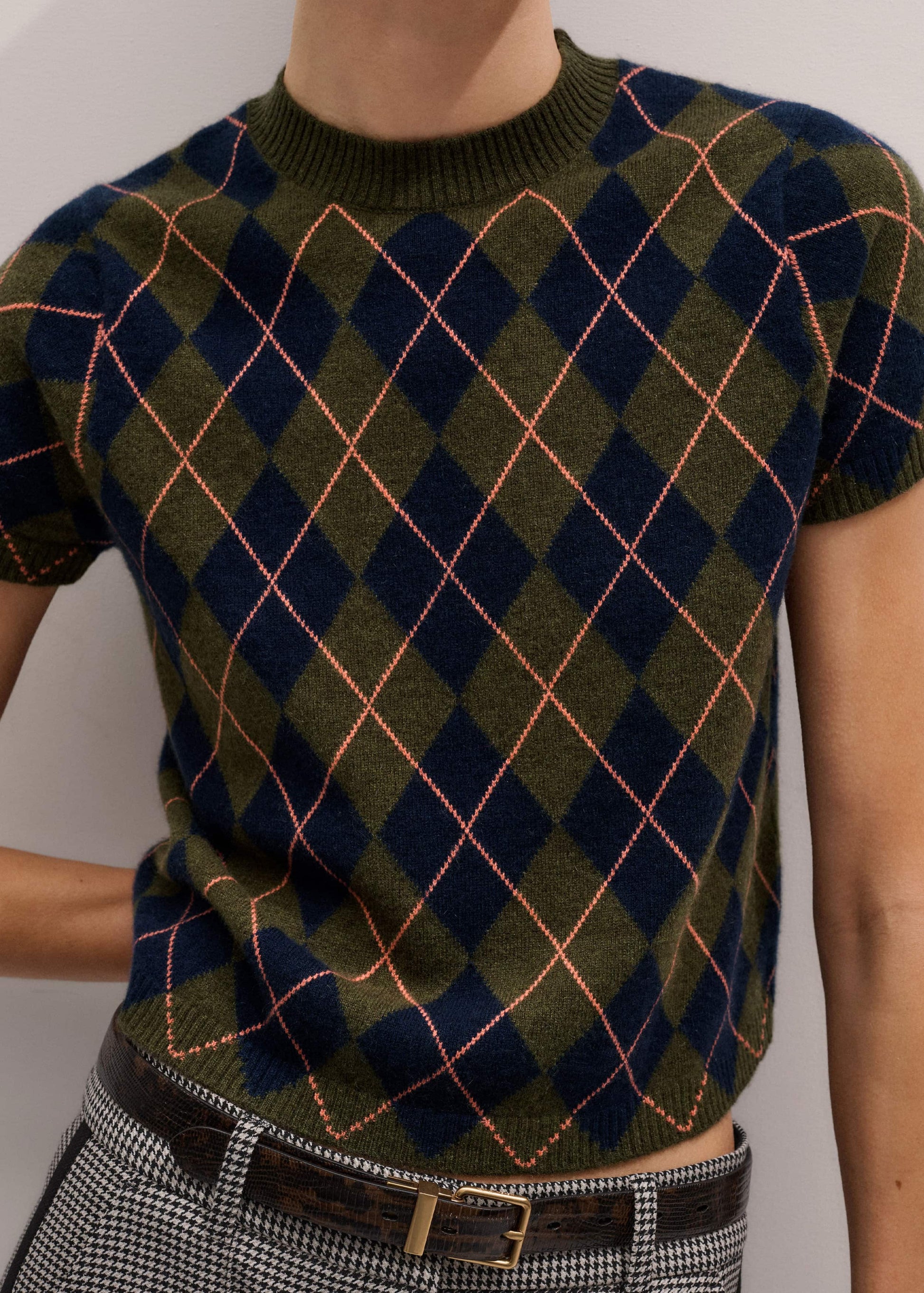 Olive Green Cashmere Argyle Knit Baby Tee