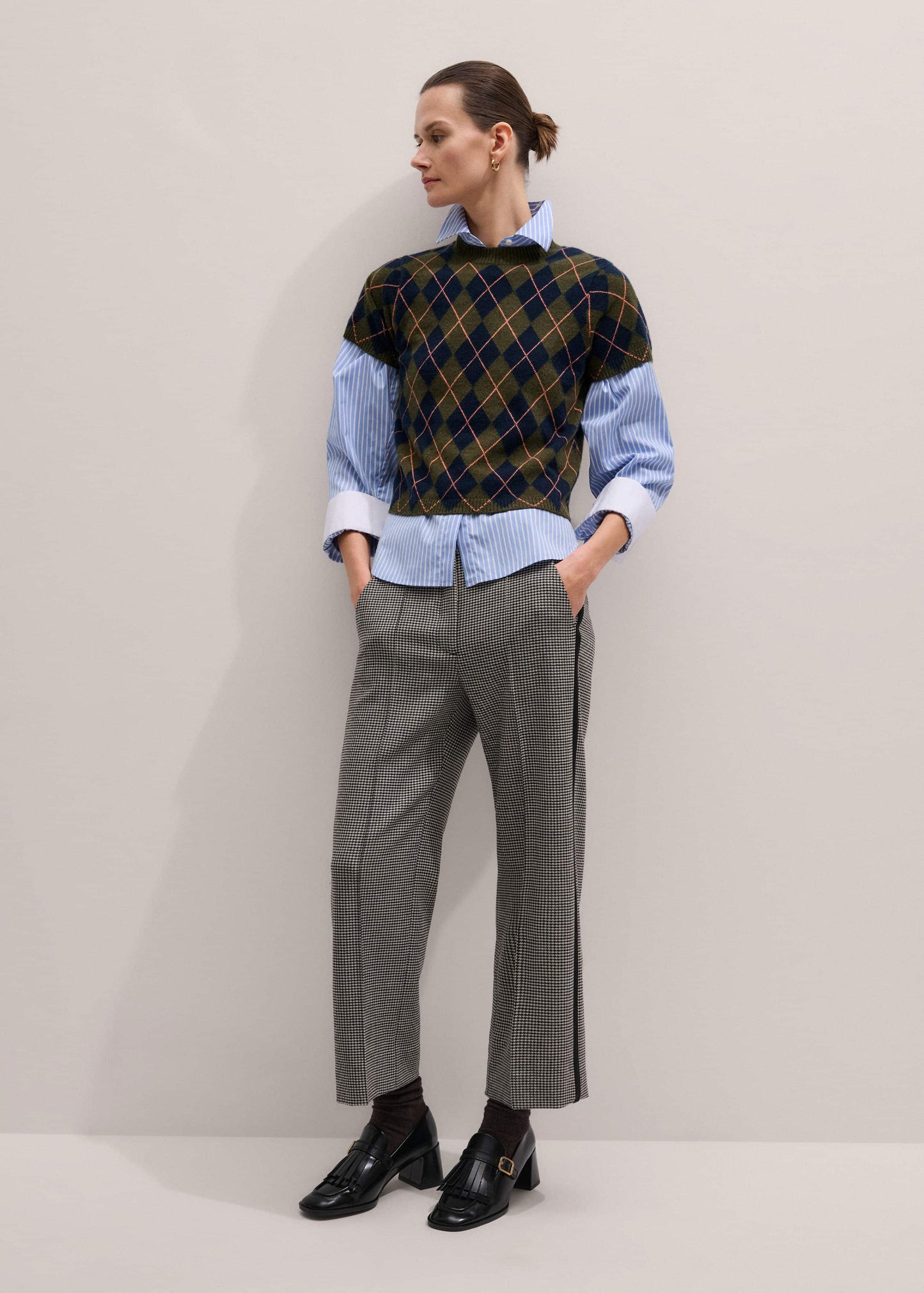 Olive Green Cashmere Argyle Knit Baby Tee
