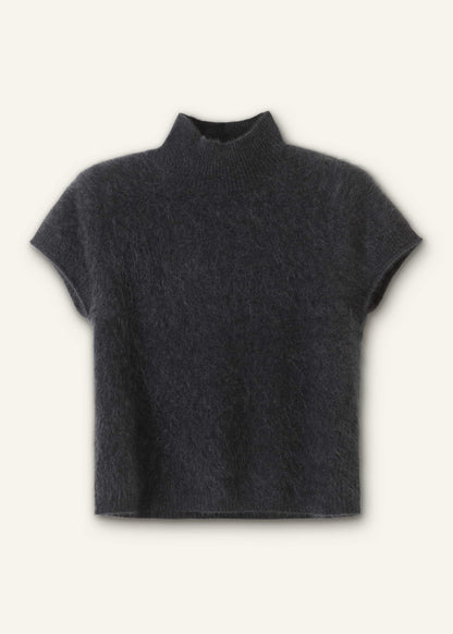 Gray Brushed Cashmere High Neck Baby Tee