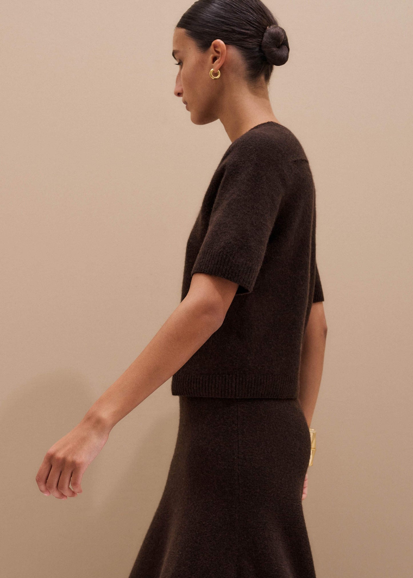 Brown Felted Knit Tee