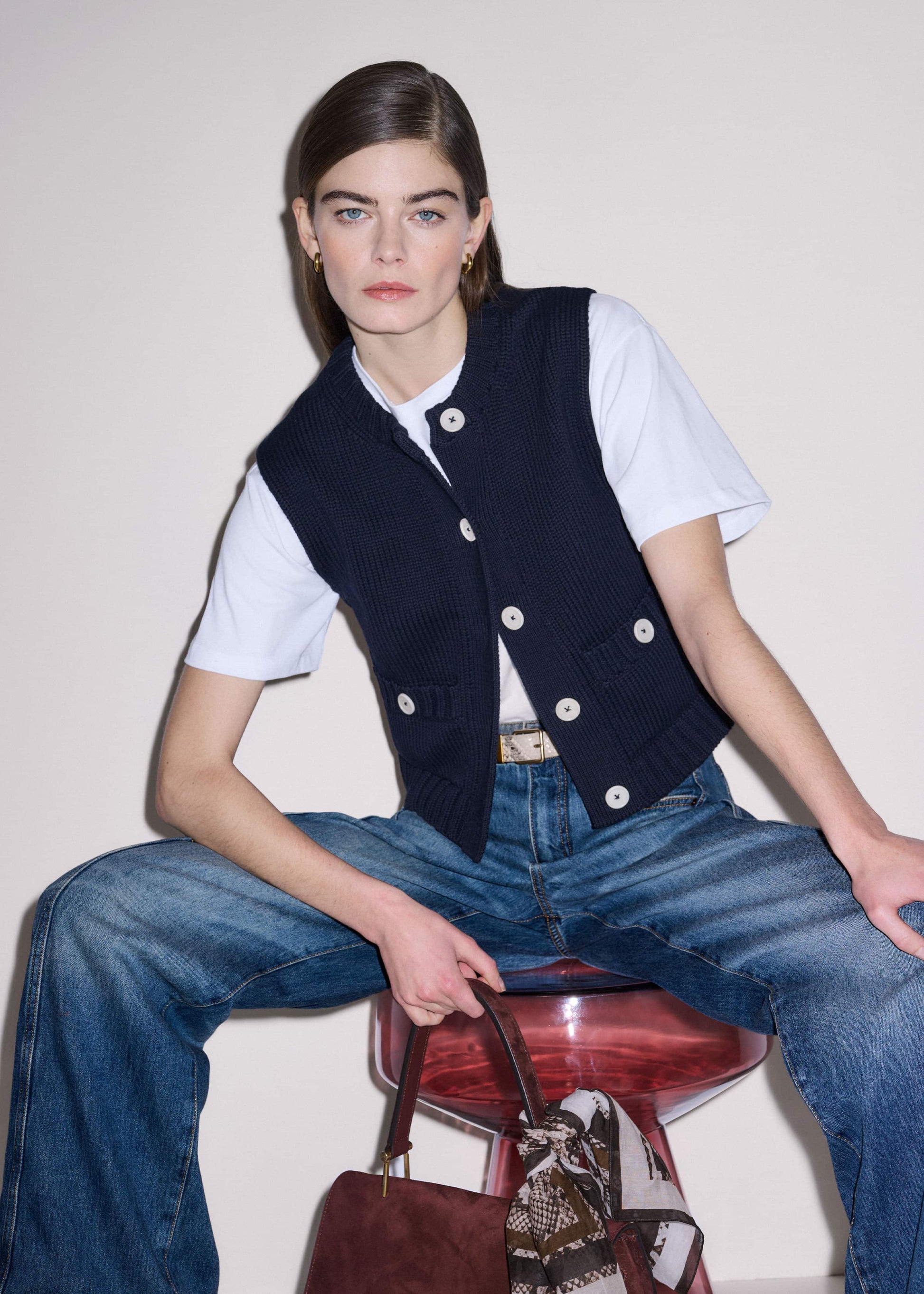 Navy Straight Crop Vest