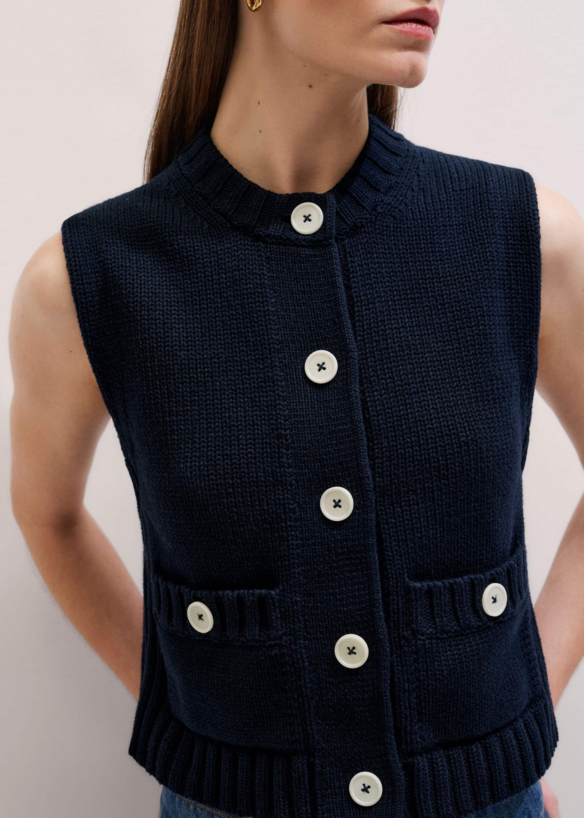 Navy Straight Crop Vest