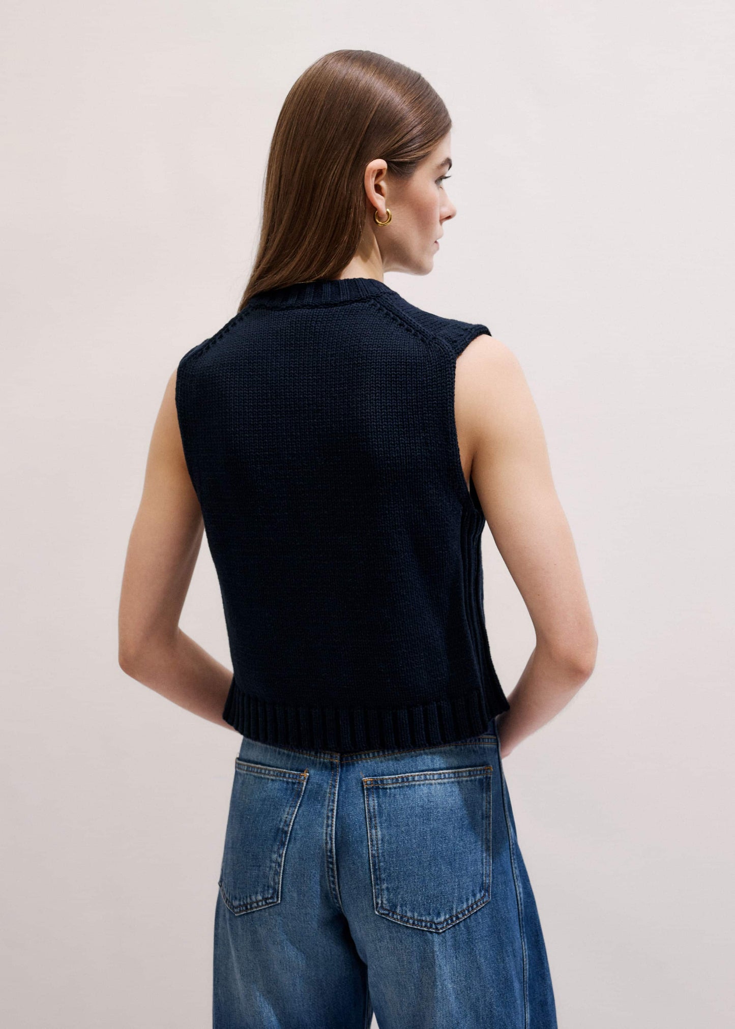 Navy Straight Crop Vest