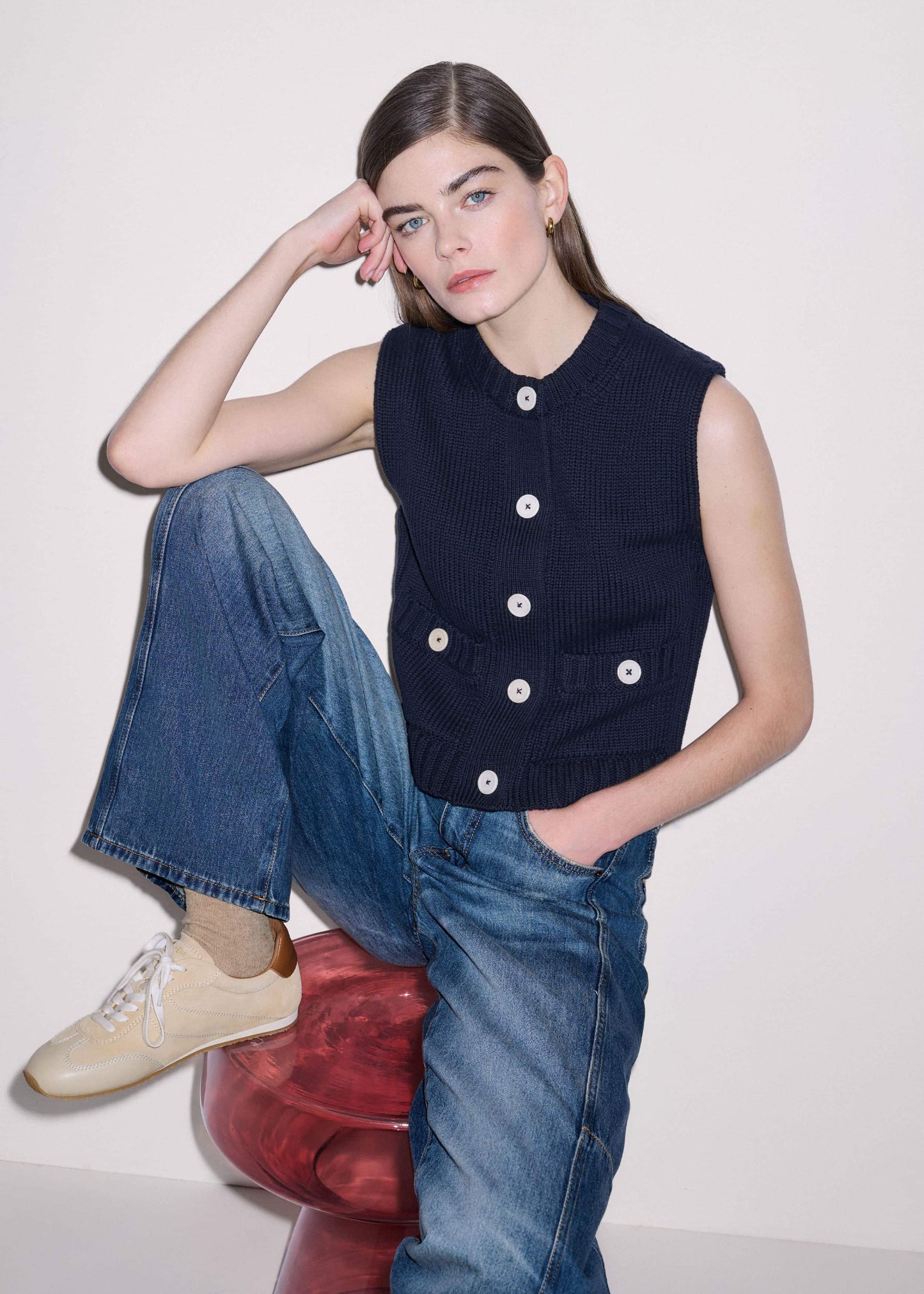 Navy Straight Crop Vest