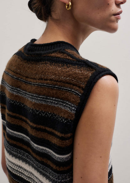Black Textured Stitch Straight Sweater Vest + Snood