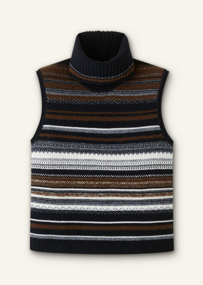 Black Textured Stitch Straight Sweater Vest + Snood