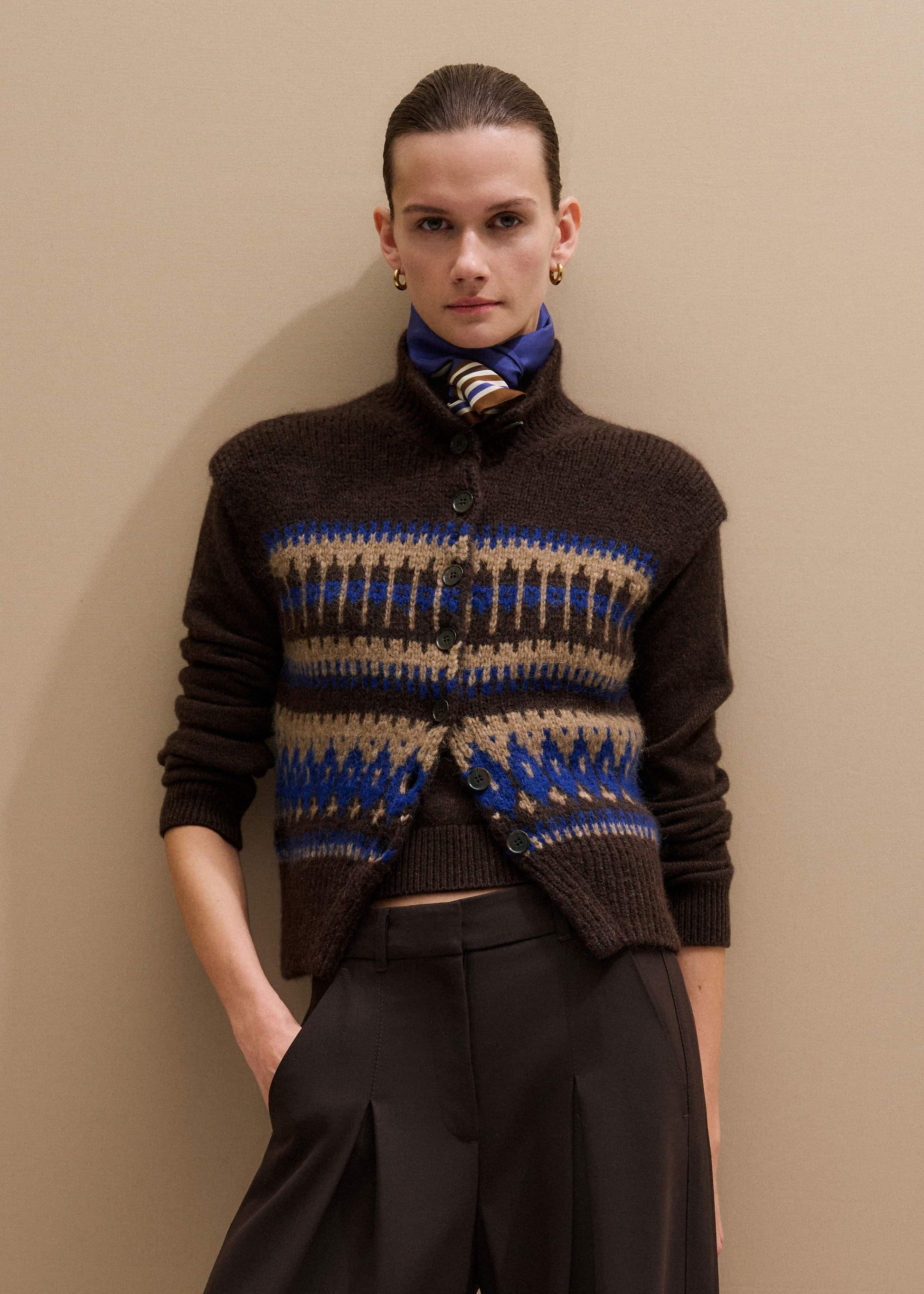 Brown Button-Through Relaxed Jacquard Vest
