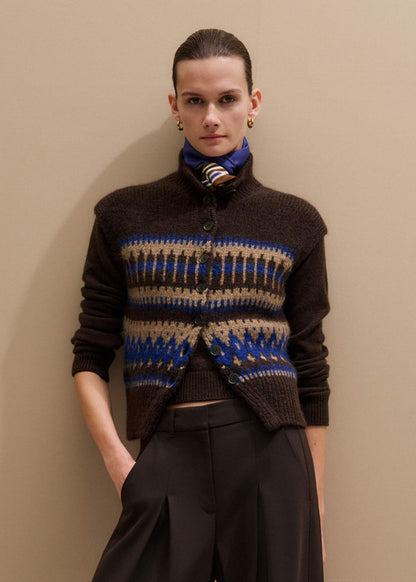 Brown Button-Through Relaxed Jacquard Vest