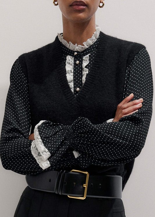 Black V-Neck Straight Knit Vest