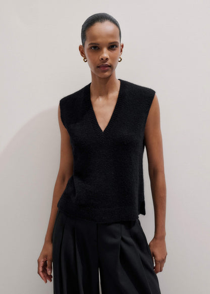 Black V-Neck Straight Knit Vest