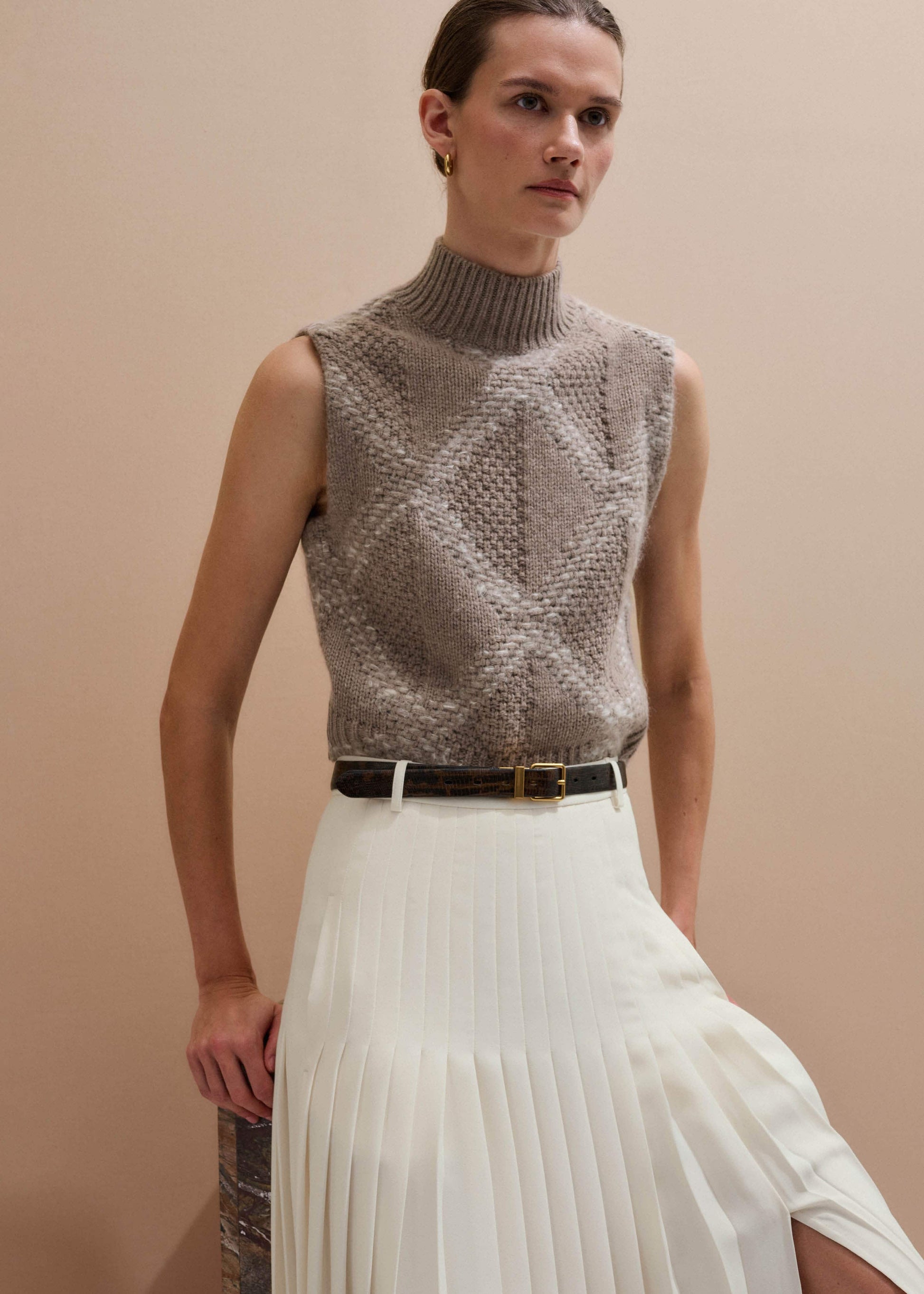 Brown Merino Statement Textured Argyle Sweater Vest