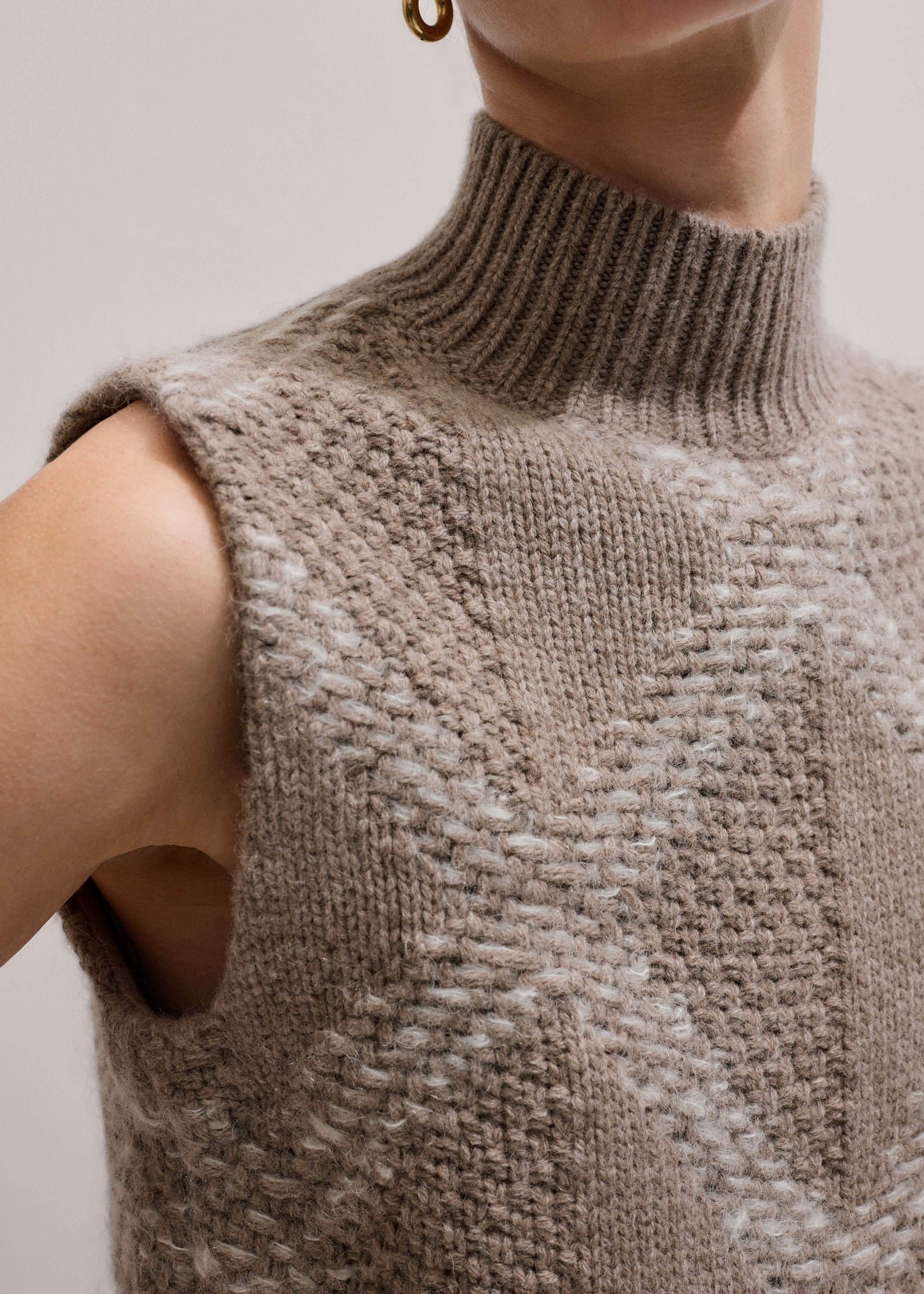 Brown Merino Statement Textured Argyle Sweater Vest