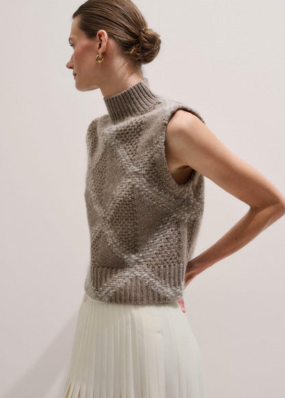 Brown Merino Statement Textured Argyle Sweater Vest