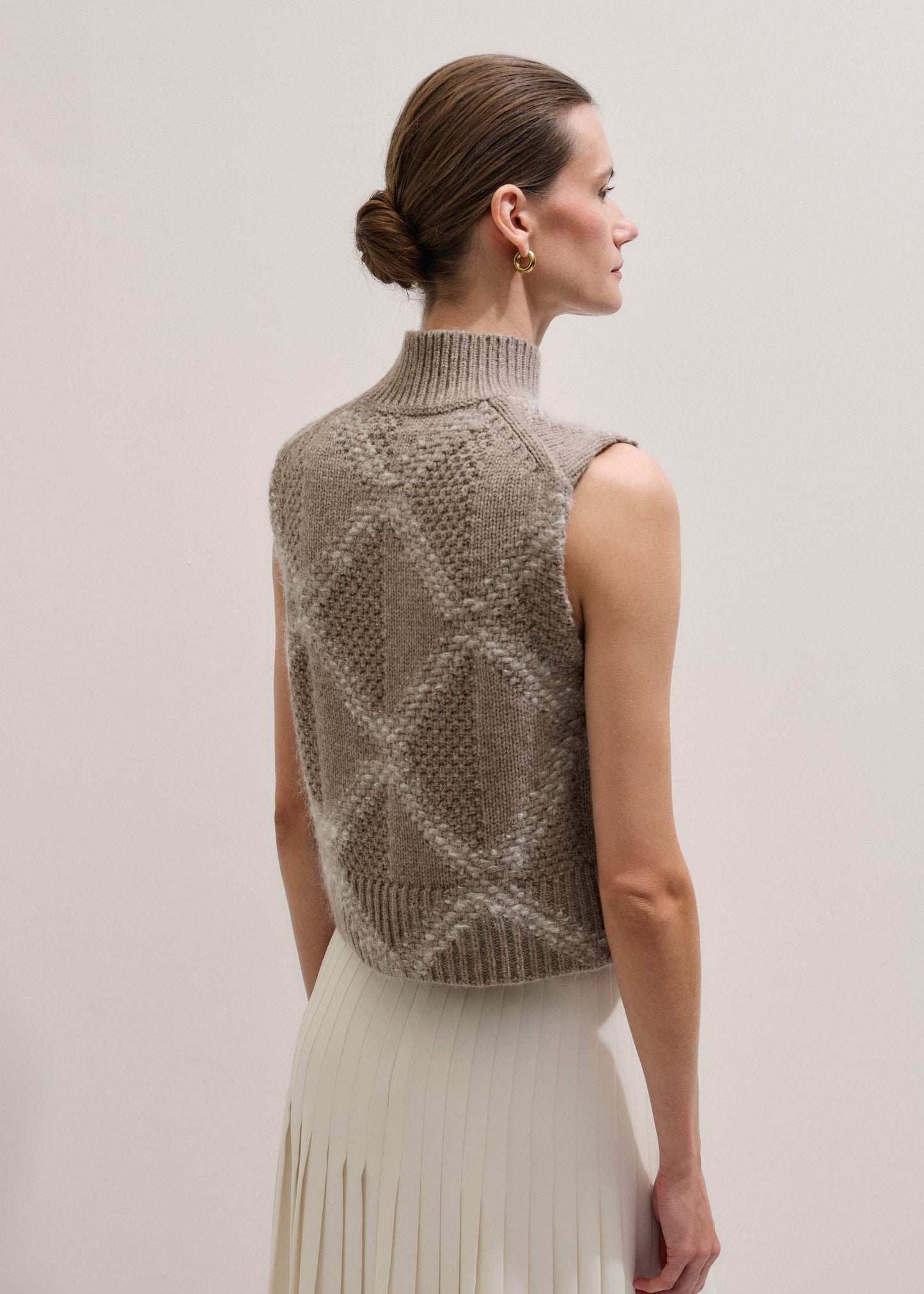 Brown Merino Statement Textured Argyle Sweater Vest