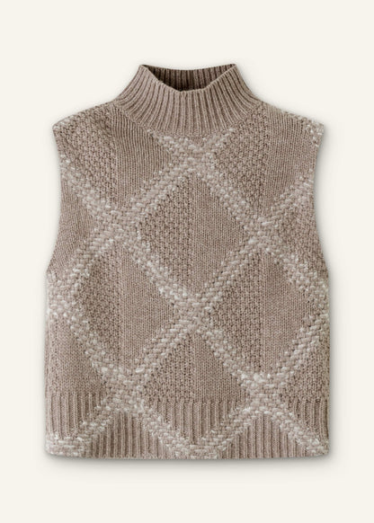 Brown Merino Statement Textured Argyle Sweater Vest