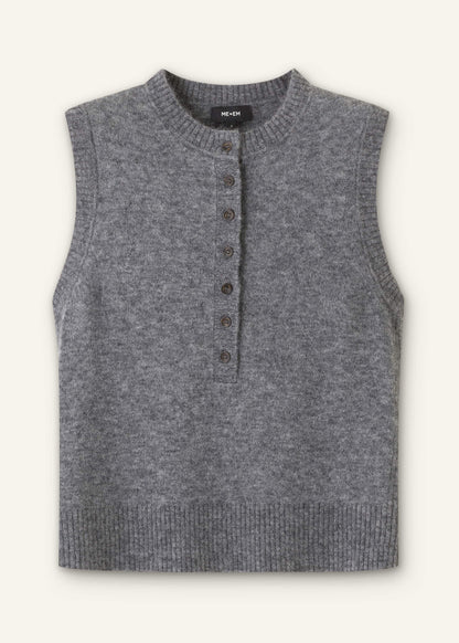 Grey Henley Straight Knit Vest