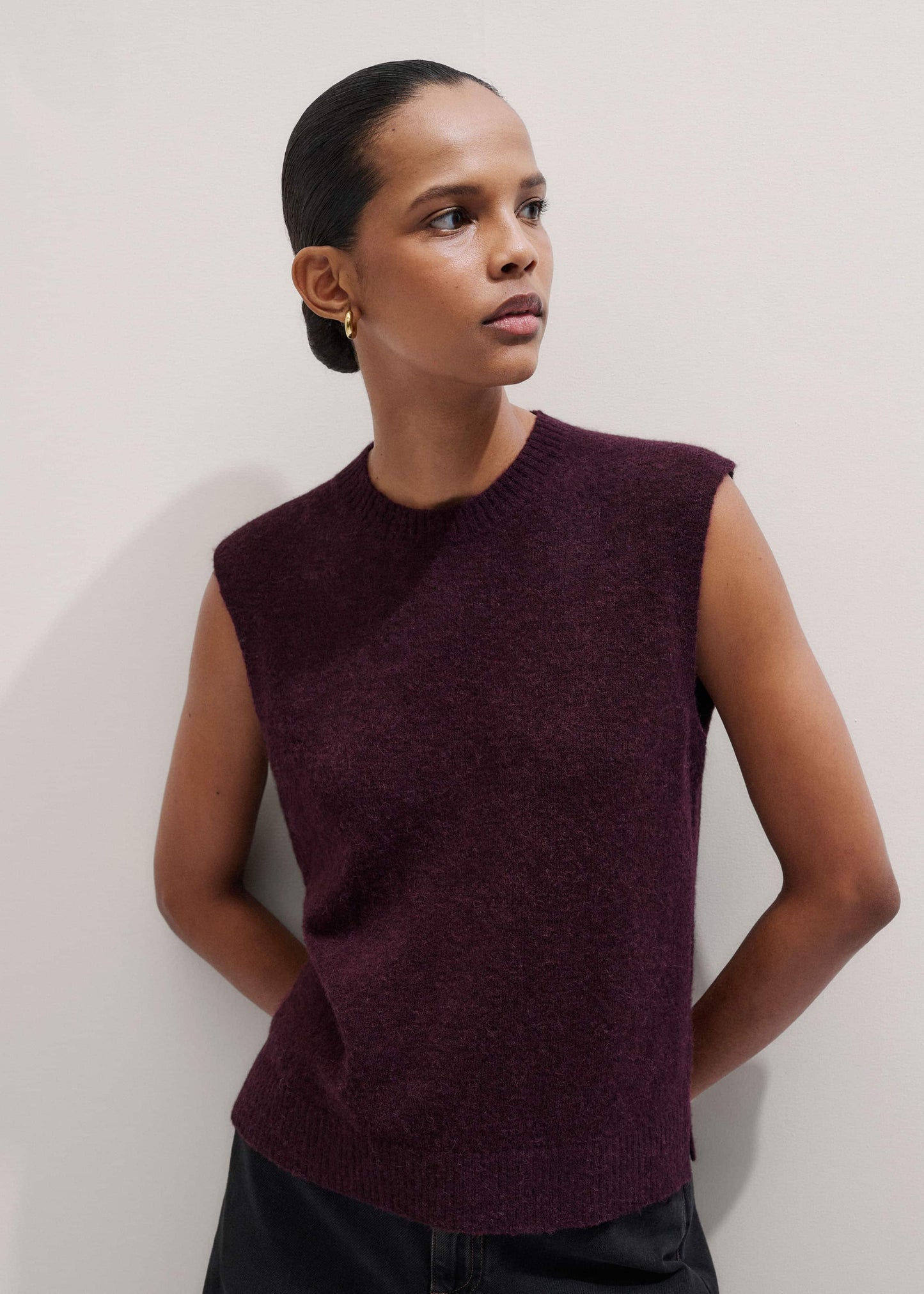 Red Crew Neck Straight Sweater Vest