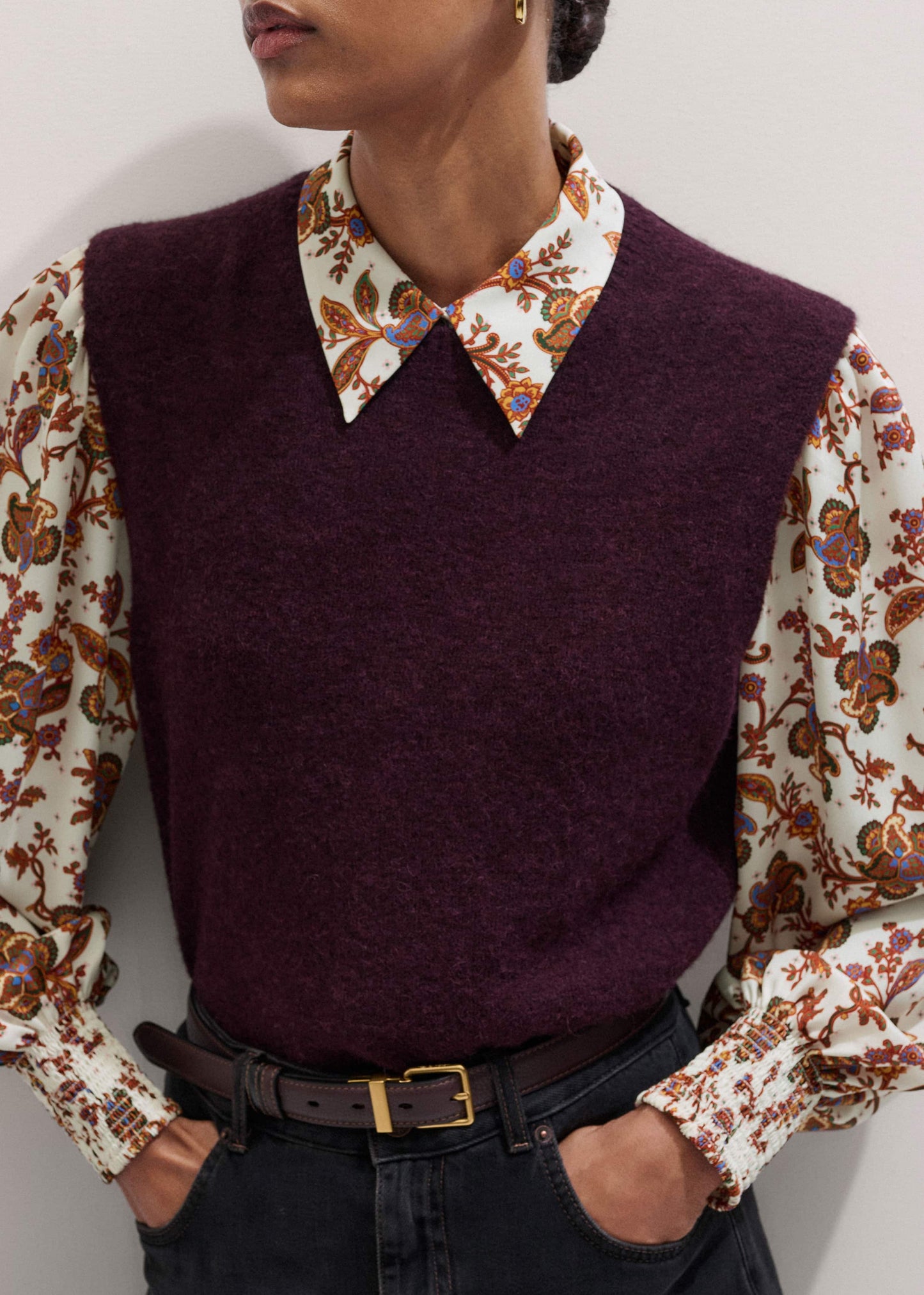 Red Crew Neck Straight Sweater Vest