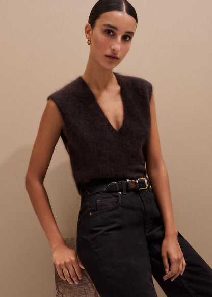 Brown Brushed Cashmere V-Neck Sweater Vest