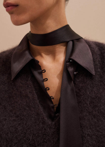 Brown Brushed Cashmere V-Neck Sweater Vest