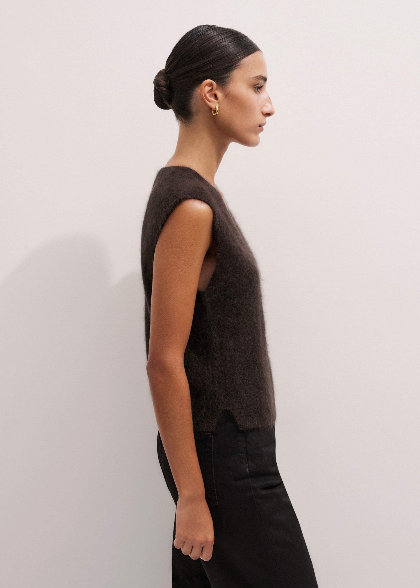 Brown Brushed Cashmere V-Neck Sweater Vest