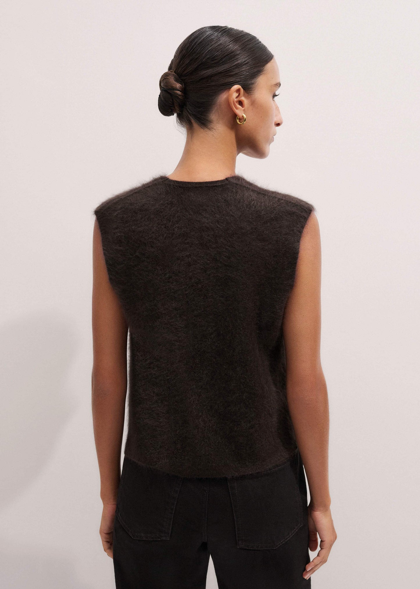 Brown Brushed Cashmere V-Neck Sweater Vest