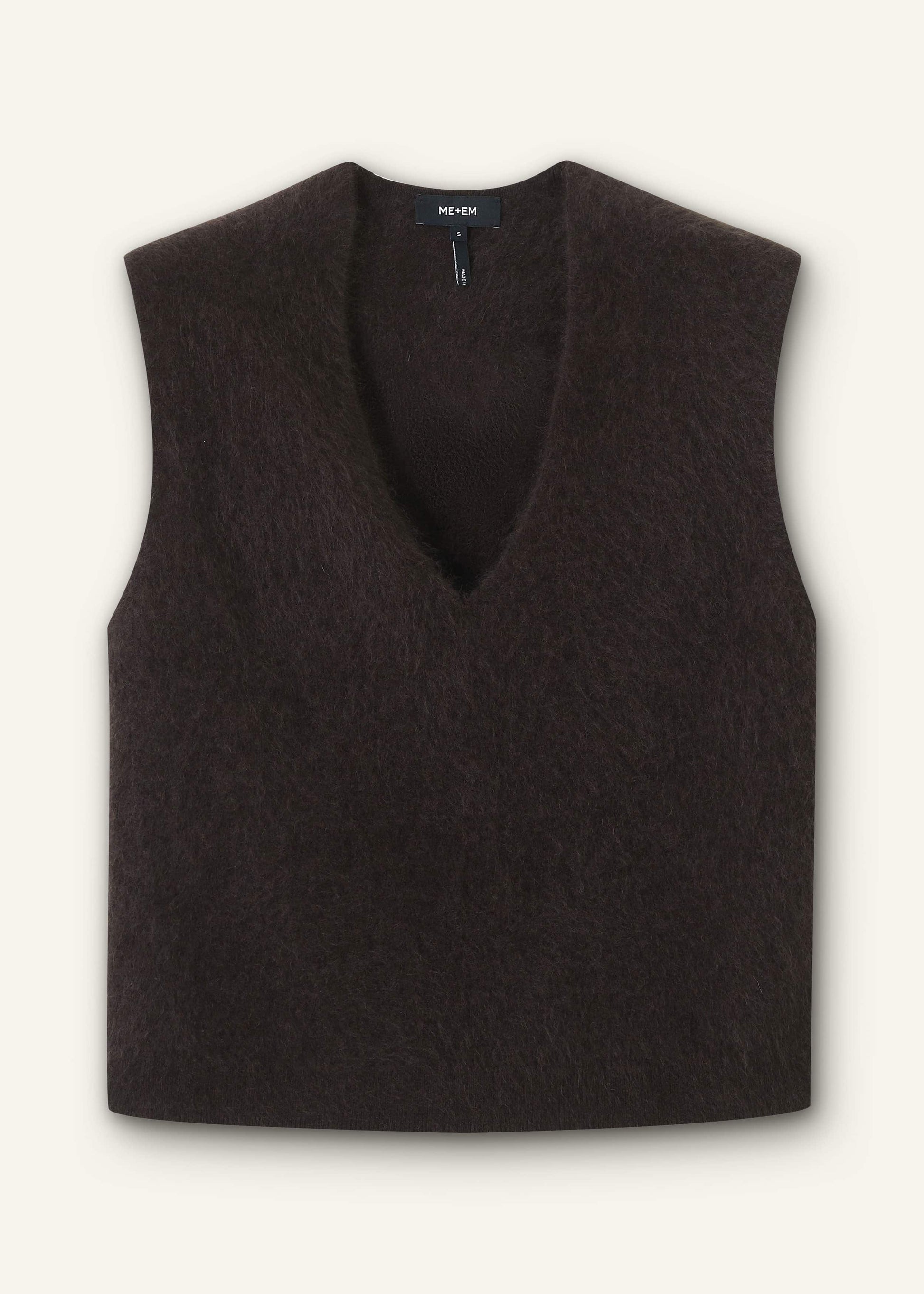Brown Brushed Cashmere V-Neck Sweater Vest