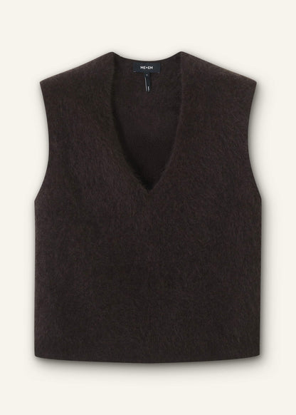 Brown Brushed Cashmere V-Neck Sweater Vest