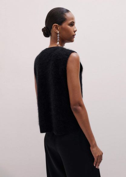 Black Brushed Cashmere Straight Sweater Vest
