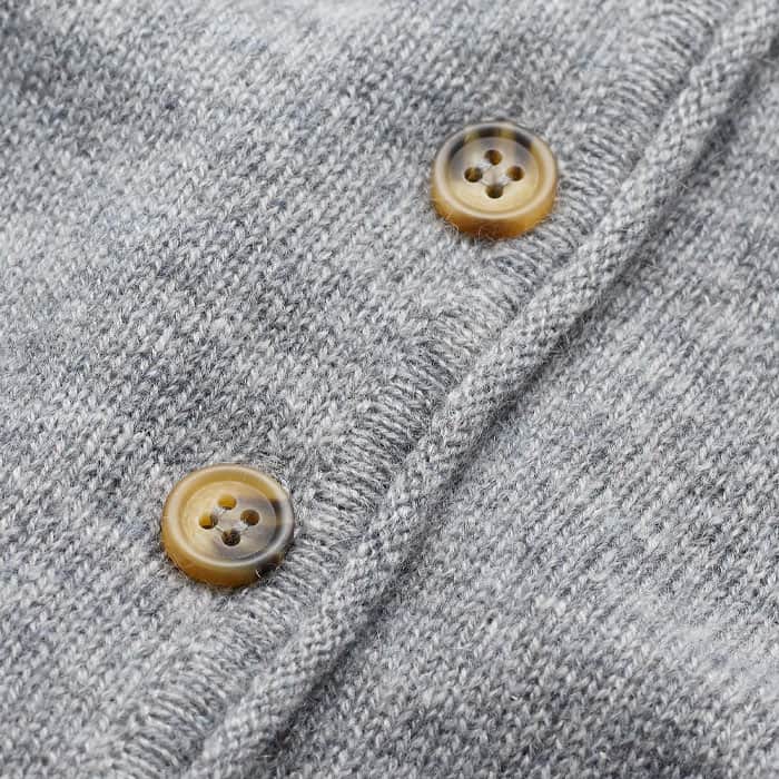 Gray Cashmere Roll Trim Straight Cardigan
