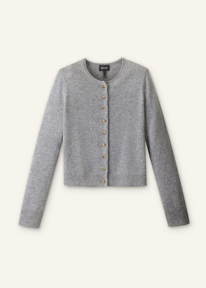 Gray Cashmere Roll Trim Straight Cardigan
