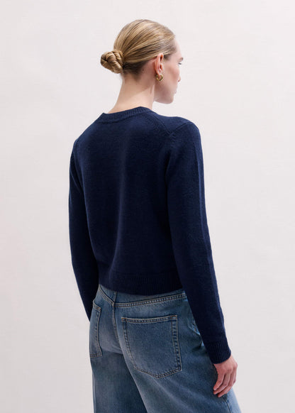 Navy Cashmere Crew Neck Crop Sweater