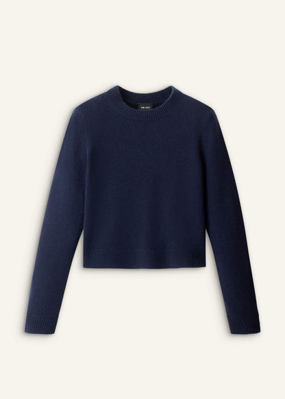 Navy Cashmere Crew Neck Crop Sweater