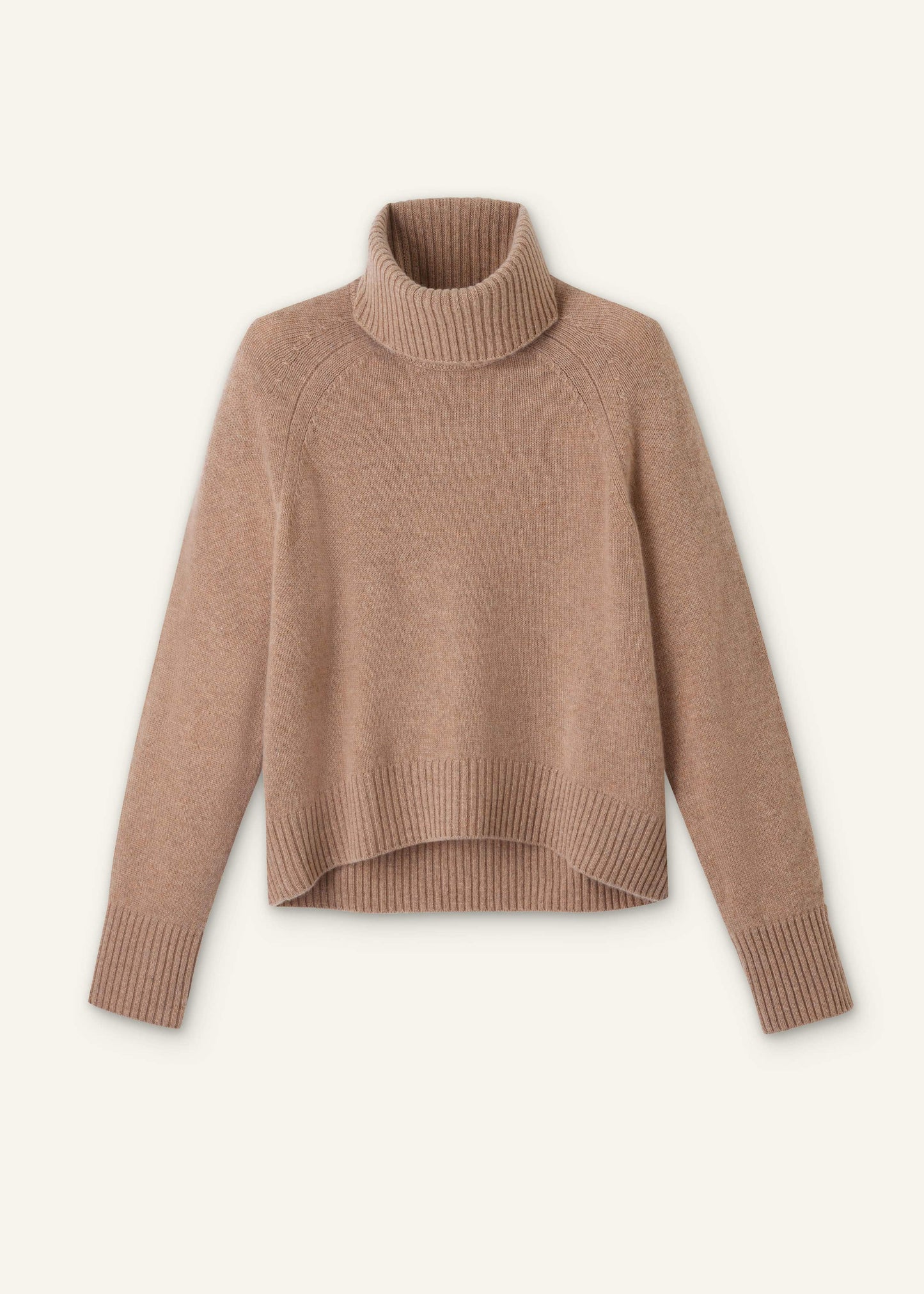 Brown Cashmere Curved Hem Raglan Sweater + Snood