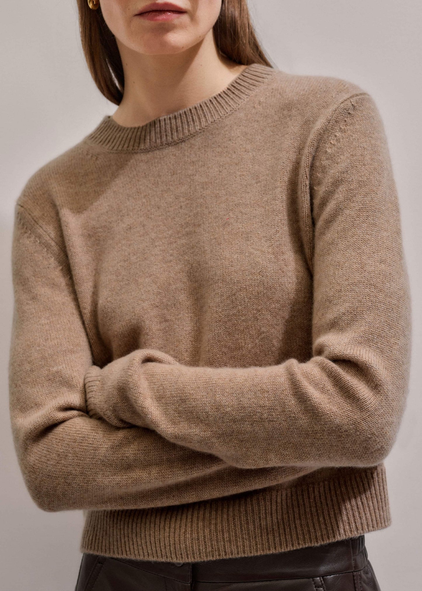 Camel Brown Cashmere Relaxed Crop Sweater