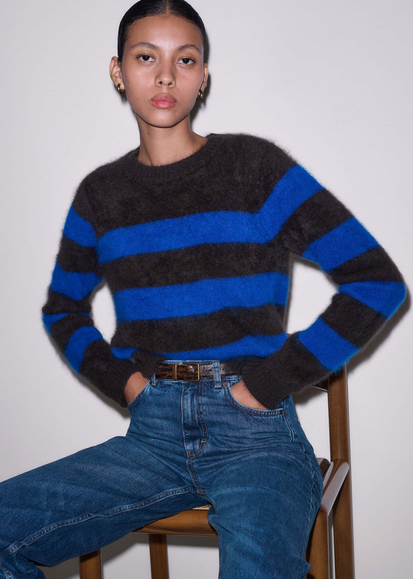 Brown Brushed Cashmere Stripe Crop Jumper