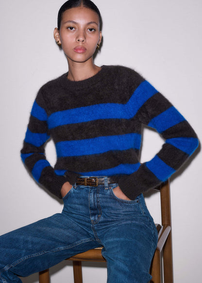 Brown Brushed Cashmere Stripe Crop Jumper