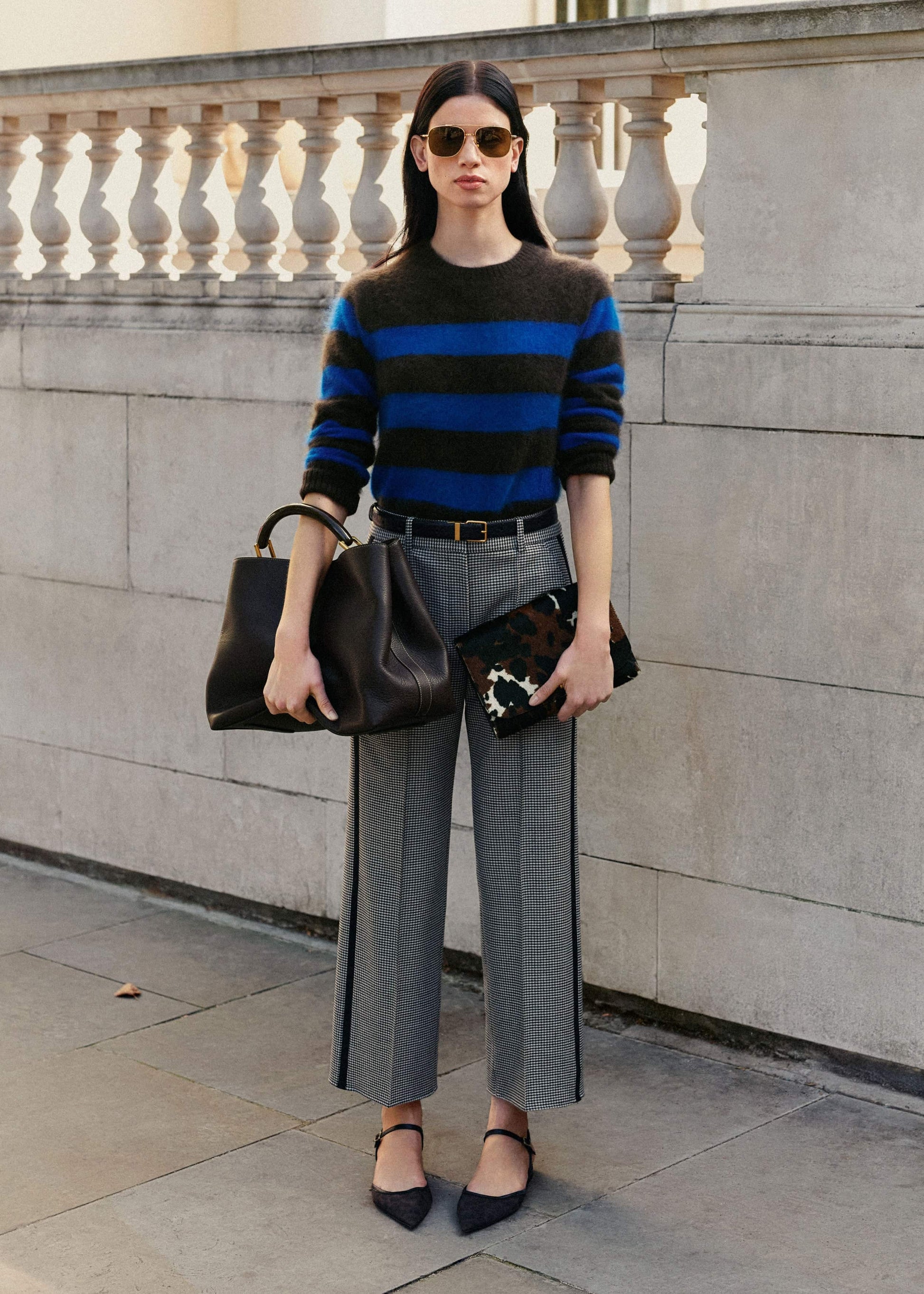 Brown Brushed Cashmere Stripe Crop Jumper