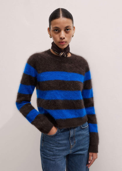 Brown Brushed Cashmere Stripe Crop Jumper