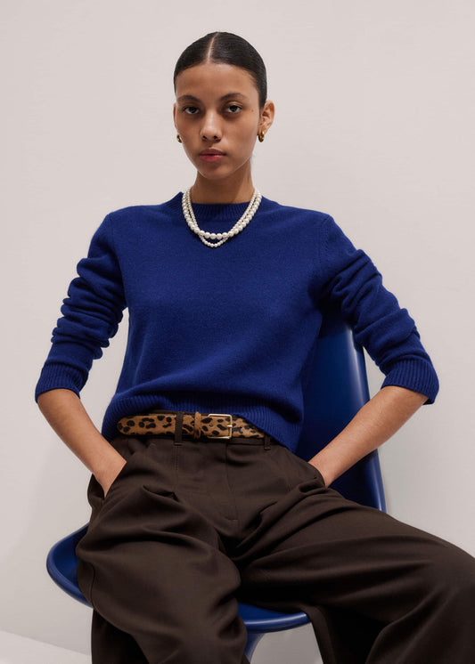 Blue Cashmere Relaxed Crop Sweater