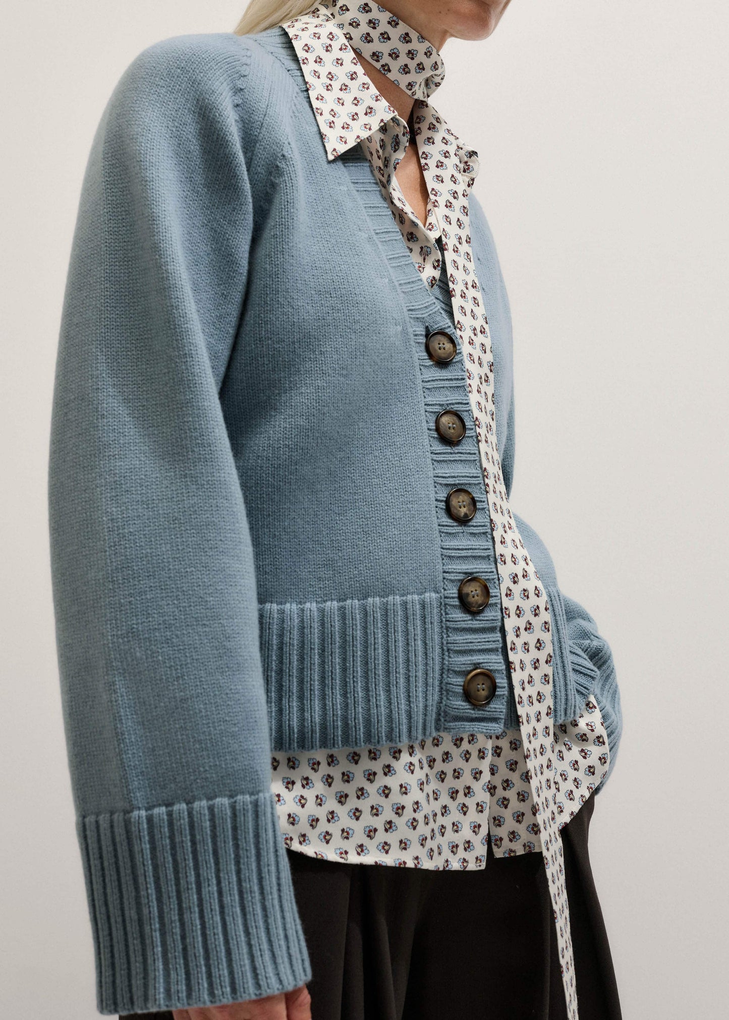 Blue V-Neck Relaxed Raglan Cardigan