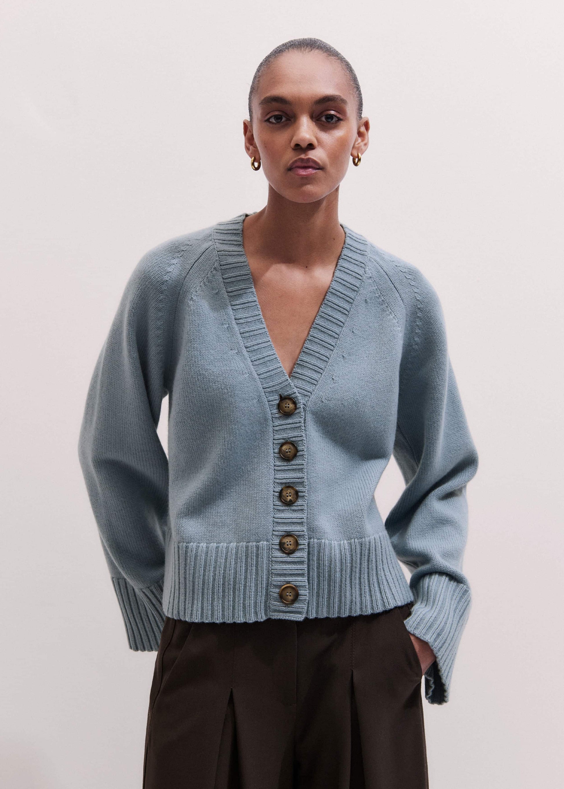 Blue V-Neck Relaxed Raglan Cardigan