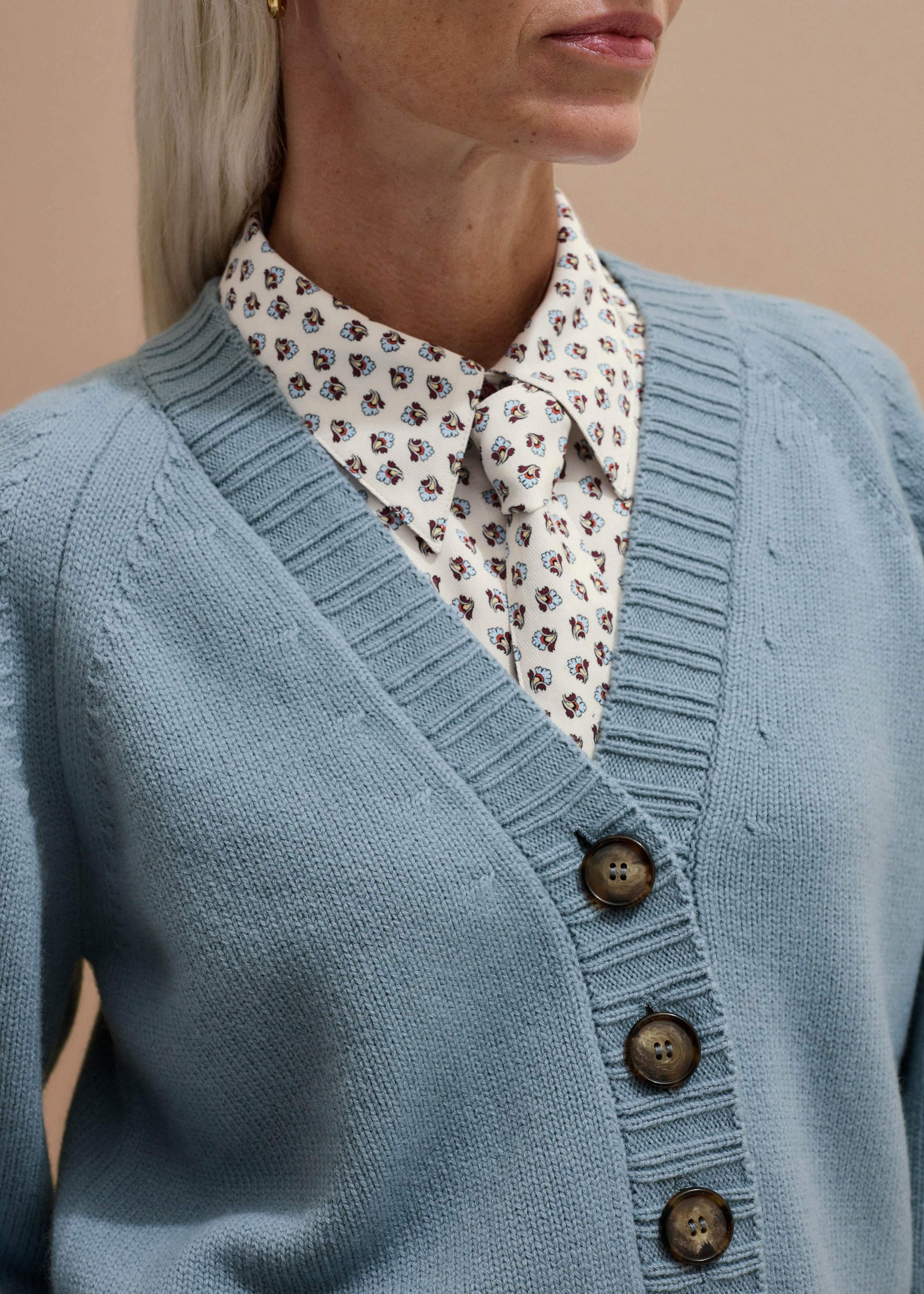 Blue V-Neck Relaxed Raglan Cardigan